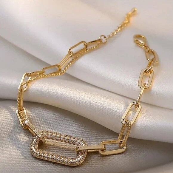 Rhinestone Paperclip Multilayer Bracelet - Picture 2 of 7